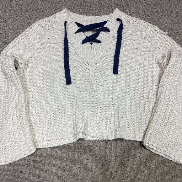 Aerie Sweater Ivory Blue Long Sleeve Pullover Women’s Size Small - Picture 6 of 12
